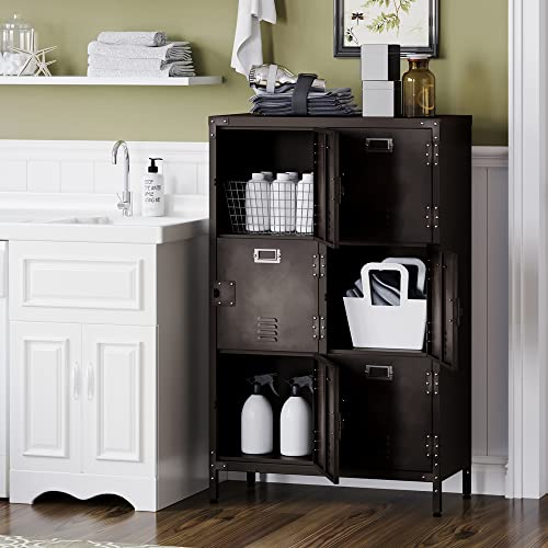 Letaya Metal Storage Locker,47" Steel Retro Cabinets 6 Doors Lockable,Adjustable Feet Organizer Cabinets for Employees Home Office School Gym (6 Door)