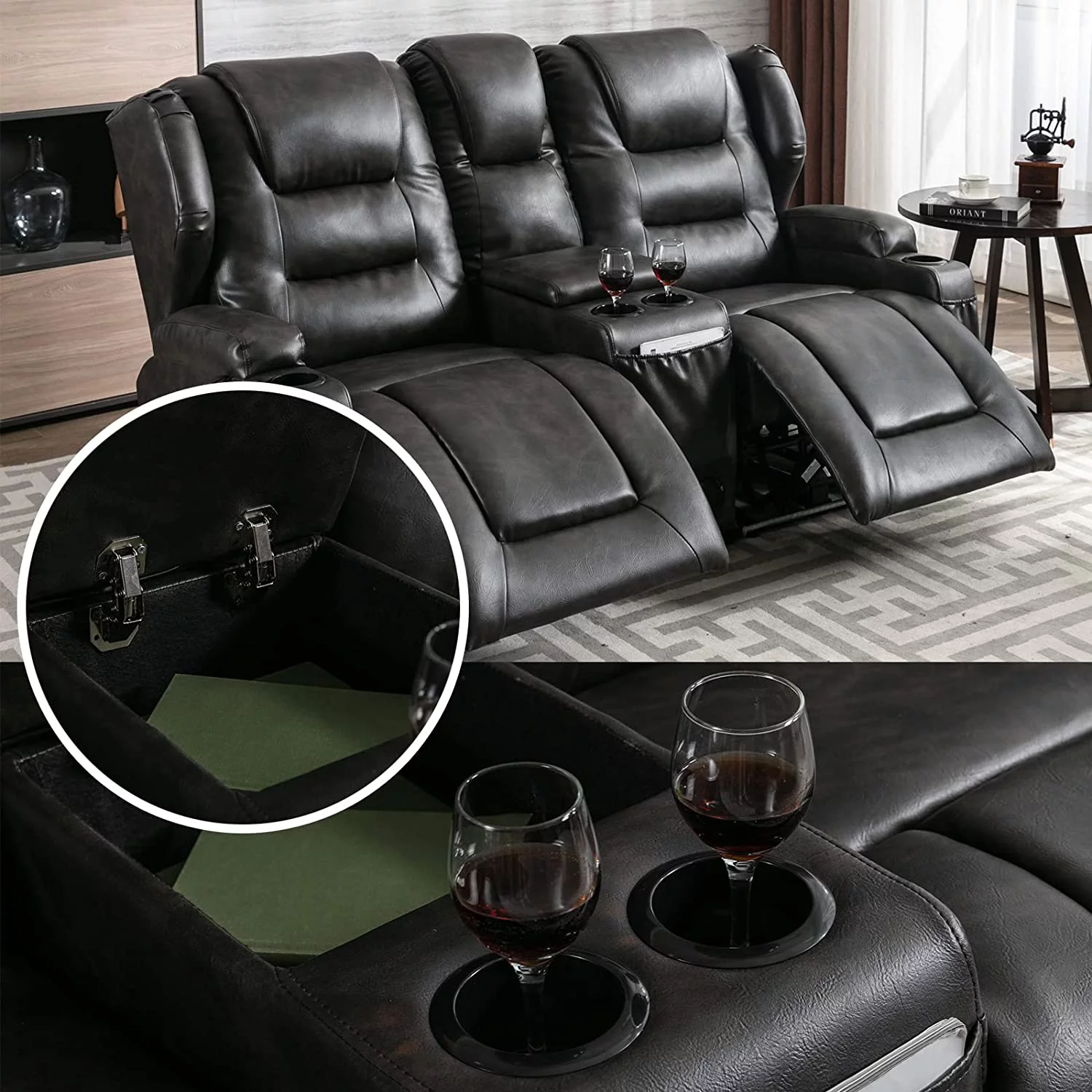 IPKIG Electric Home Theater Seating- Power Recline Chair Loveseat RV Sofa with Console