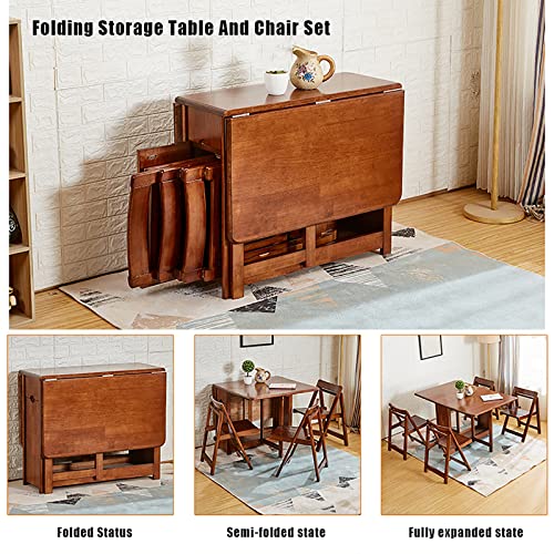 Folding Table And Chairs,Drop Leaf Extension Dining Table With 4 Chairs,Solid Wood Dining Table Set For 4