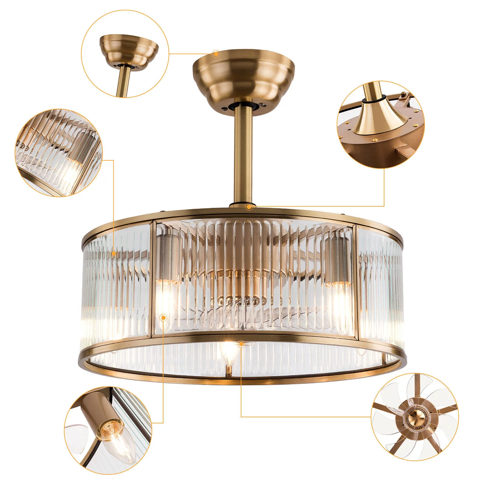 SHZICMY 18inch Farmhouse Ceiling Fan Light Gold With Remote Control For Kitchen Island