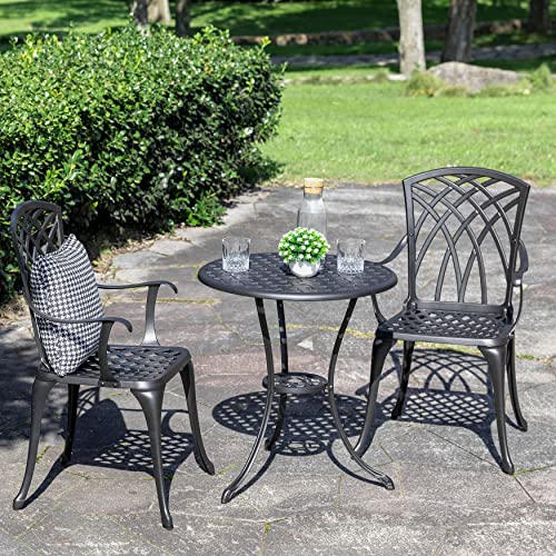 NUU GARDEN 3 Piece Bistro Set Outdoor, All Weather Cast Aluminum Patio Bistro Sets Patio Table and Chairs Set of 2 with Umbrella Hole for Yard