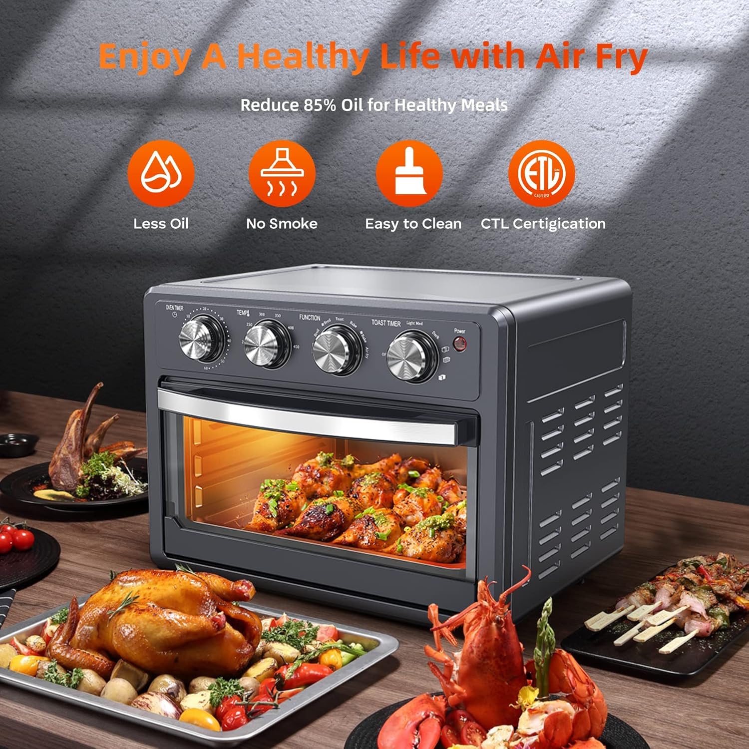 Air Fryer Toaster Oven Combo, 25 QT Air Fryer 7-in-1 Convection Toaster Oven with Air Fryer, Roast, Bake, Broil, Reheat