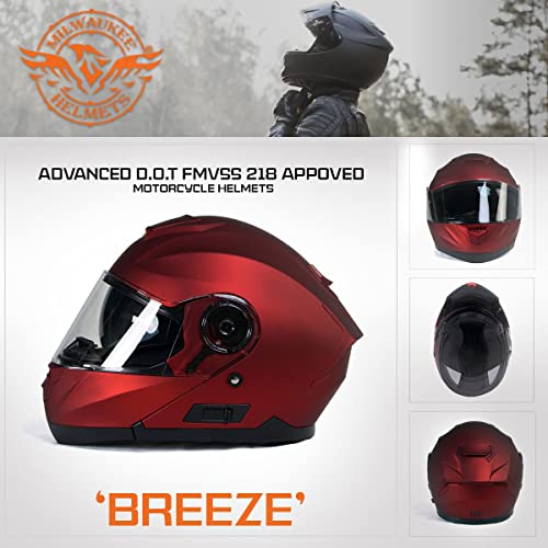 Milwaukee Helmets MPH9817DOT Breeze Red Advanced Motorcycle Modular Helmet Biker w/Drop Down Visor - Large
