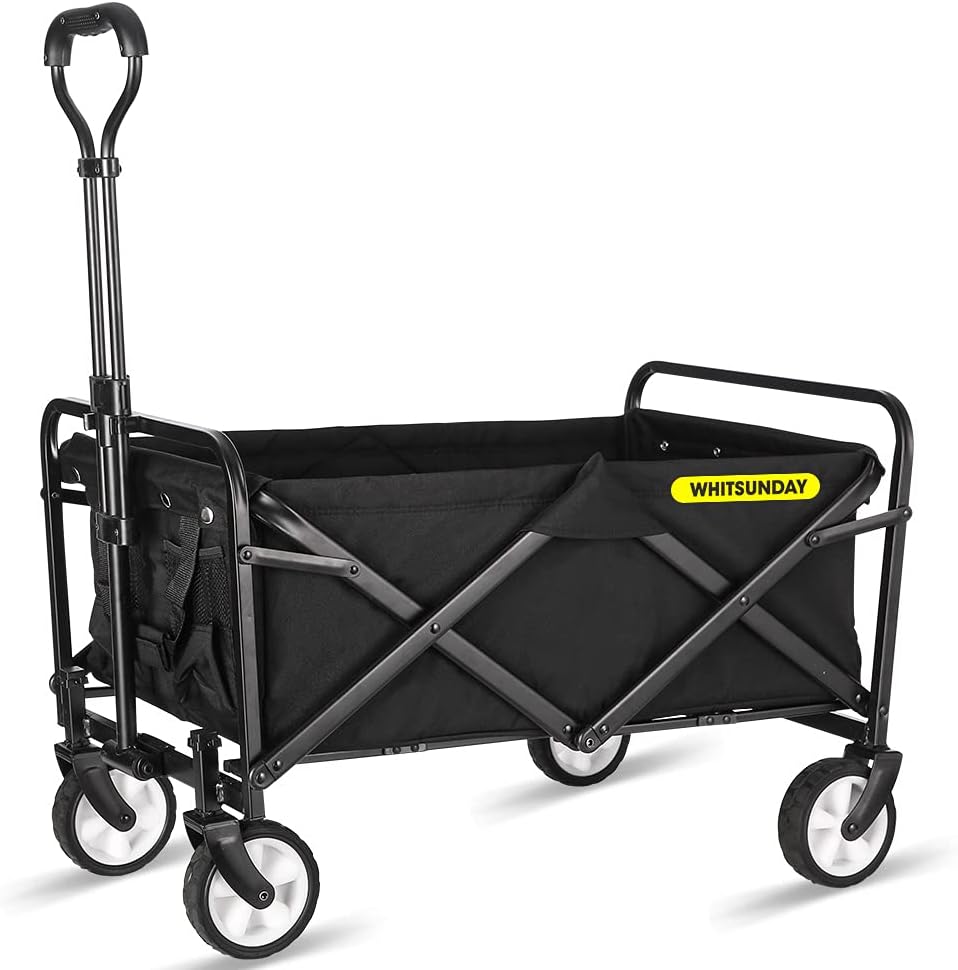 WHITSUNDAY Collapsible Folding Garden Outdoor Park Utility Wagon Picnic Camping Cart 5“ Solid Rubber Wheels (Compact Size, Grey)