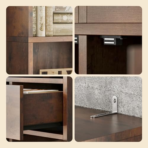 IRONCK 78.7" Bookcase with 4 Drawers and 4 Doors, 6 Tier Large Bookshelf with Storage, Floor Standing Display Storage Shelves