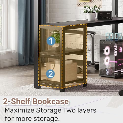 Loft Bed with Desk Queen Size, Gaming Loft Bed with LED Light for Adults, Heavy-duty Loft Beds Frame with Stairs & Wardrobe & Storage Shelves