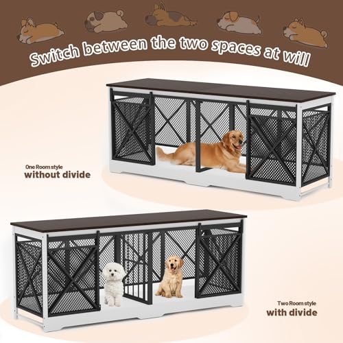 COZPAW 78 Inch Double Dog Crate Furniture, Extra Large Dog Kennel Indoor for Medium Large 2 Dogs