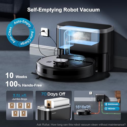 MAMNV Robot Vacuum and Mop, 11500 Pa Suction, 3-in-1 Robotic Vacuum with Smart LiDAR Navigation, 70 Day Self-Emptying,160 Min Runtime