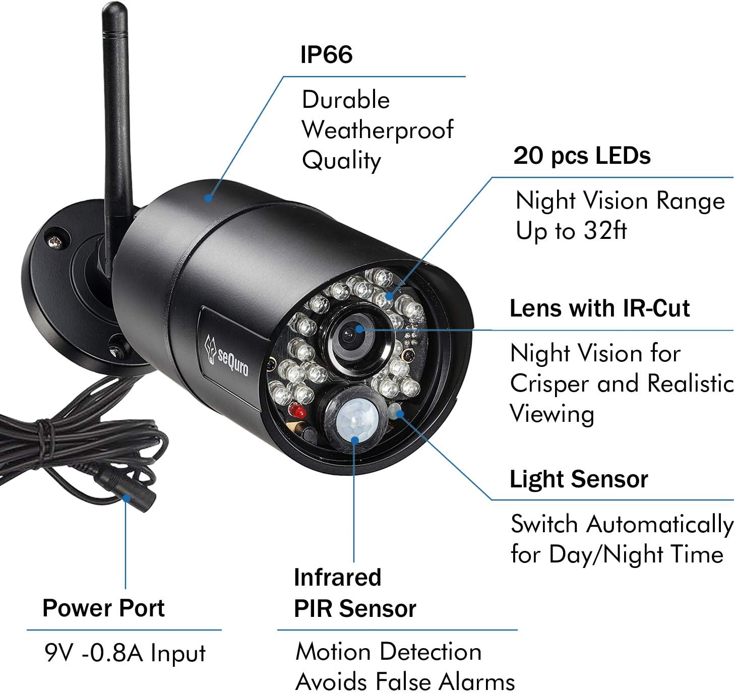 sequro GuardPro HD Home Security Surveillance Cameras add-on Bullet Camera Weatherproof IP66 , Work with GuardPro only