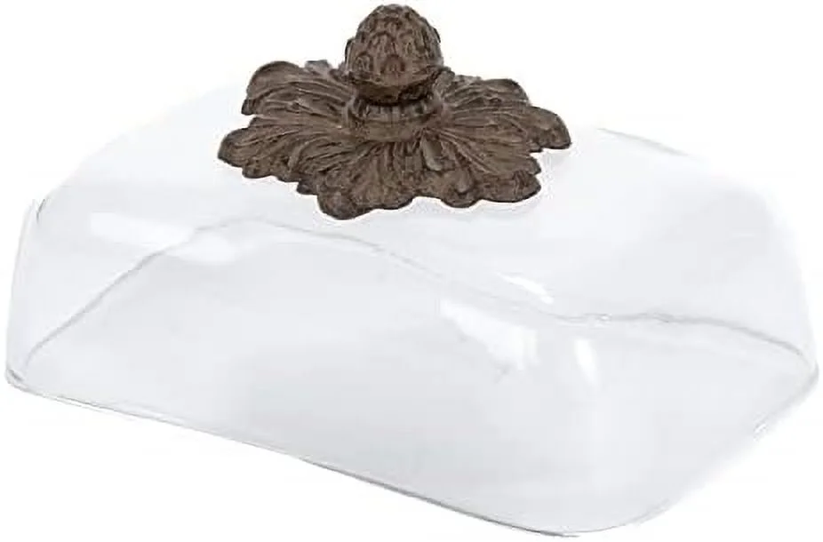 Cream Ceramic Butter Dish With Metal Work In Acanthus Leaf Design