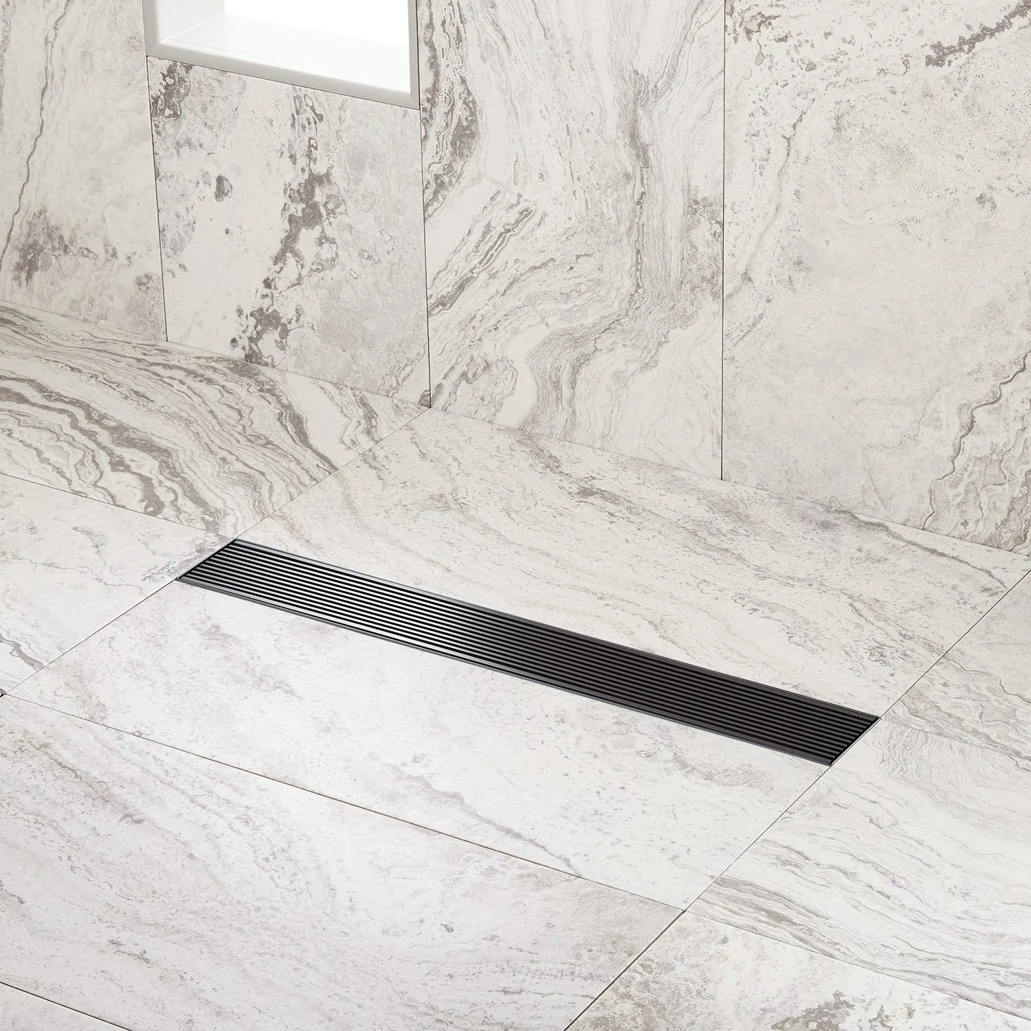 Signature Hardware 927531-48-F Carmen 48x22 Linear Shower Drain with Flange Matte Black Shower Accessories Shower Drains Linear