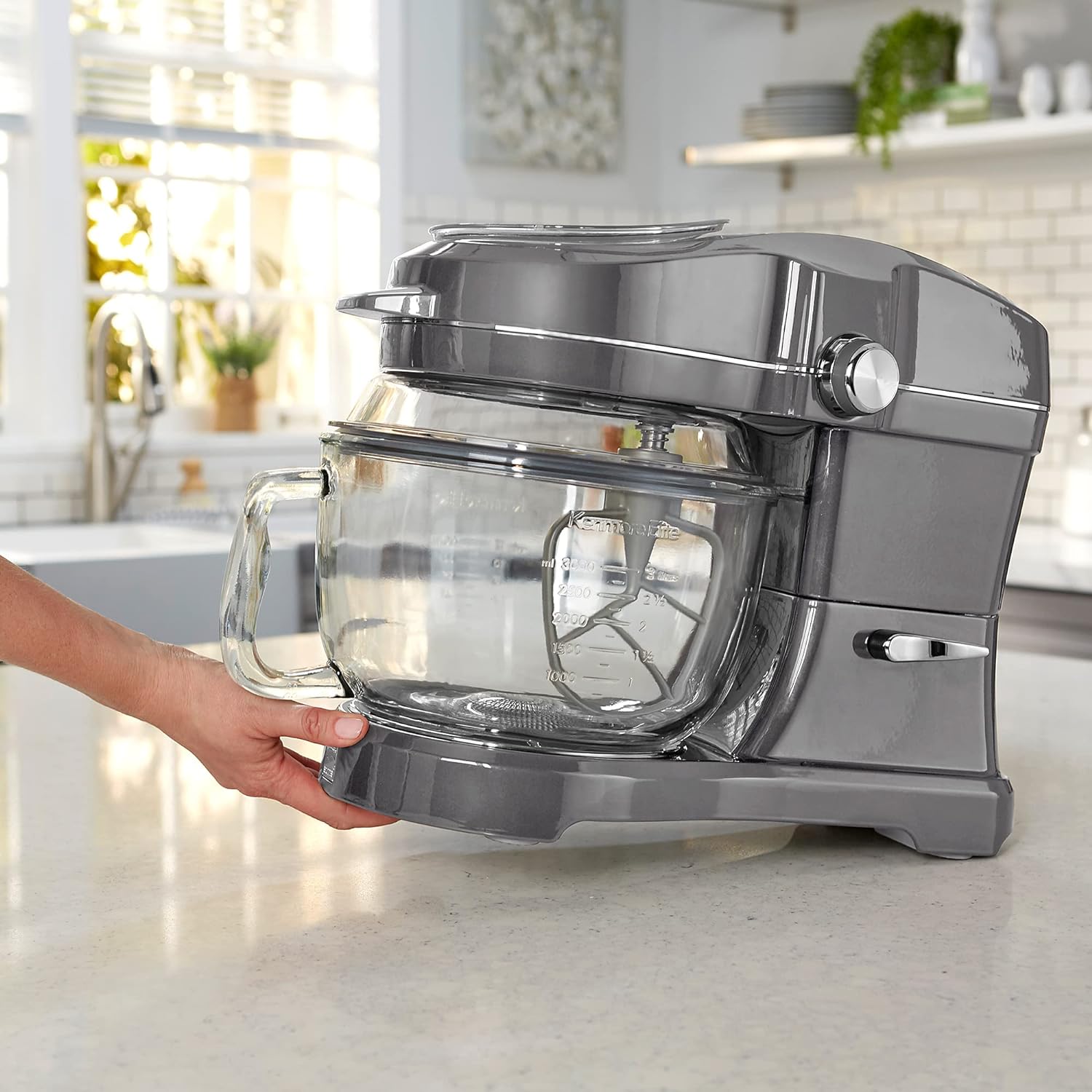 Kenmore Elite Ovation 49090 Exclusive Pour-In Top, 5-Qt. Tilt-Head Kitchen Stand Mixer, Metallic Silver - Smart Home Appliances