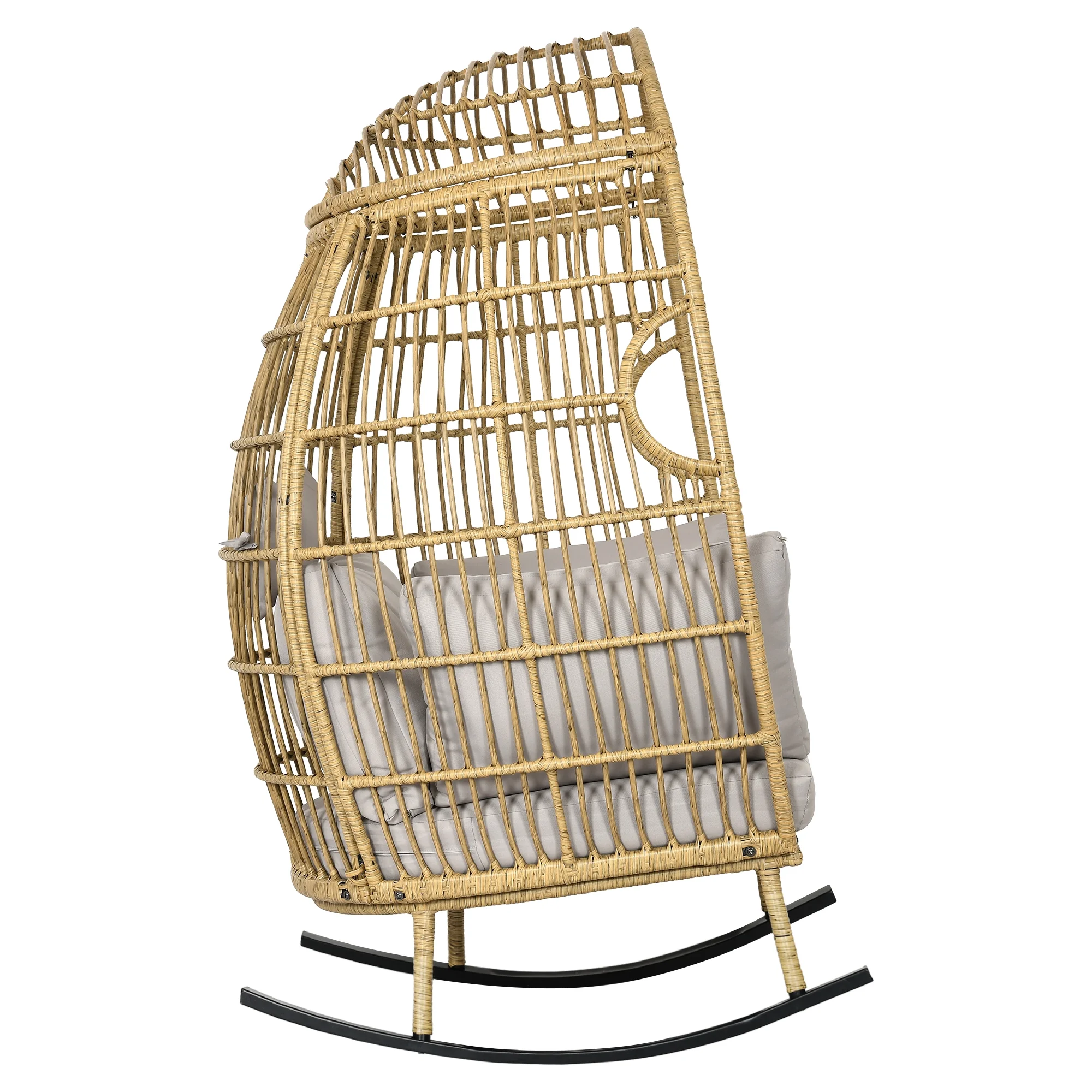 Dextrus Indoor Outdoor Rocking Egg Chair, Wicker Patio Rocking Basket Chair with 385lbs Capacity, All-Weather Oversized Egg Lounger Chair - Grey