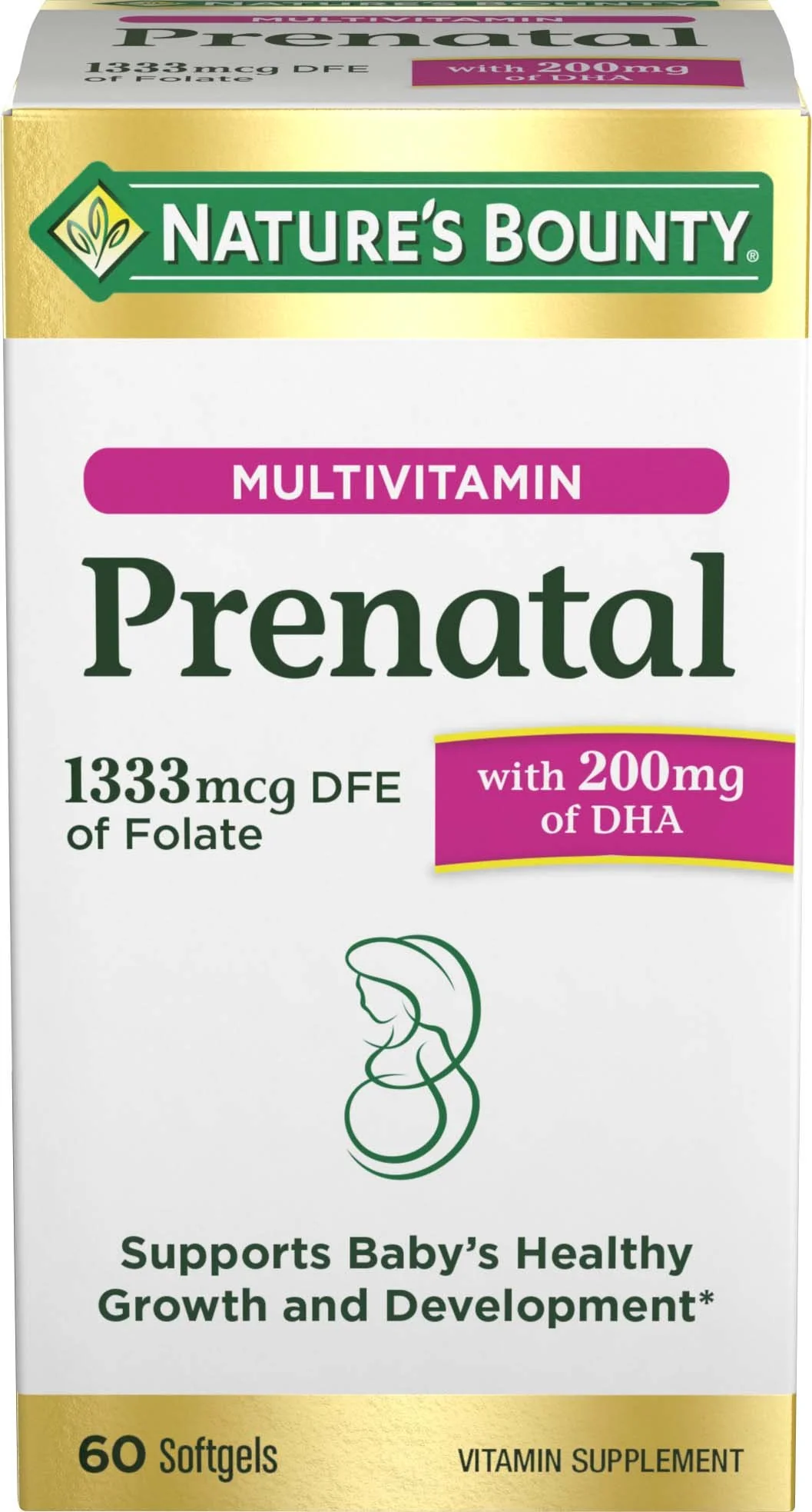 Nature's Bounty Prenatal Multivitamin, Supports Baby's Healthy Growth and Development, with 200mg DHA, 60 Softgels - Kansas Nuitrition - HNZSDS
