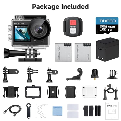 AKASO Brave 4 Pro 4K30 Action Camera with 256GB MicroSD U3 Card 131FT Underwater Waterproof Camera EIS Touch Screen Remote Control with 2x1350mAh