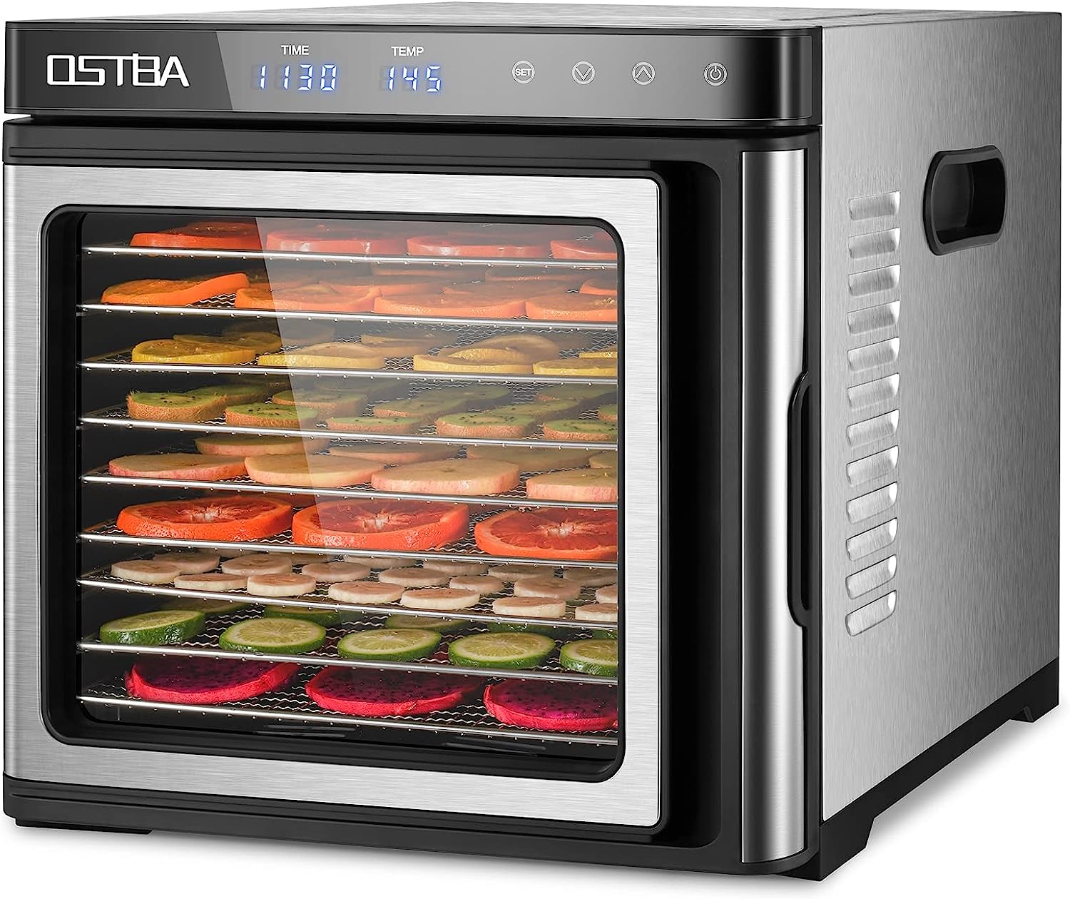 OSTBA Food Dehydrator Machine, 9 Stainless Steel Trays Dehydrators for Food and Jerky, Herbs, Veggies, Fruits, Adjustable Temperature and 48H Timer