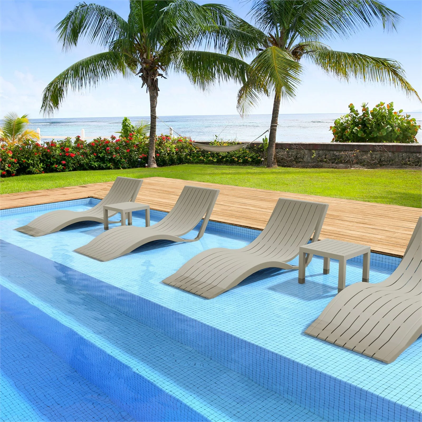 Compamia Slim Pool Chaise Sun Lounger Taupe