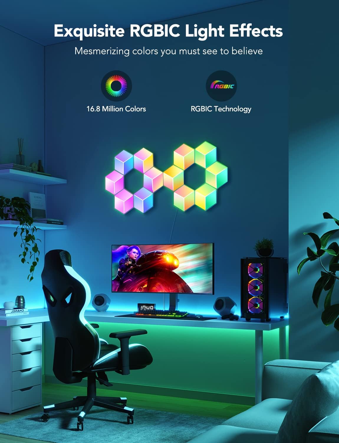 Govee Glide Hexa Pro Light Panels, RGBIC 3D Hexagon Wall Lights, Wi-Fi LED Creation Light with Music Sync
