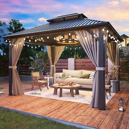 10x10 FT Gazebo Hardtop Gazebo Aluminum Pergola with Aluminum Frame, Double Galvanized Steel Roof
