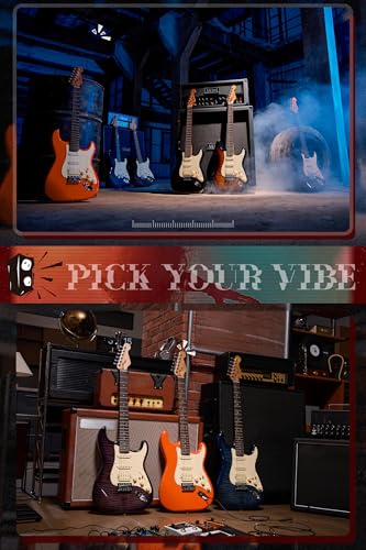 AKLOT Stryde Electric Guitar with Coil-Split: Roasted Maple Neck, Flame Maple Graphic Top, HSS Ceramic Pickups, Beginner Guitar Kit with 10W Amp