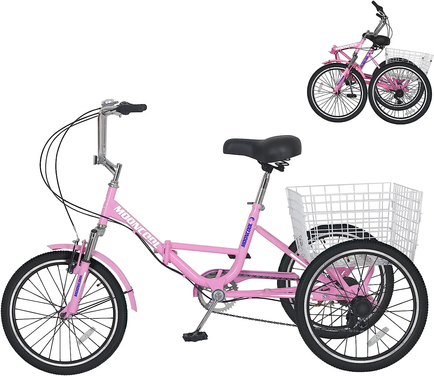 MOONCOOL Adult Folding Tricycle for Adults, 7 Speed 20/24/26 inch 3 Wheels Bikes with Basket, Foldable Tricycle for Adults, Women, Men, Seniors