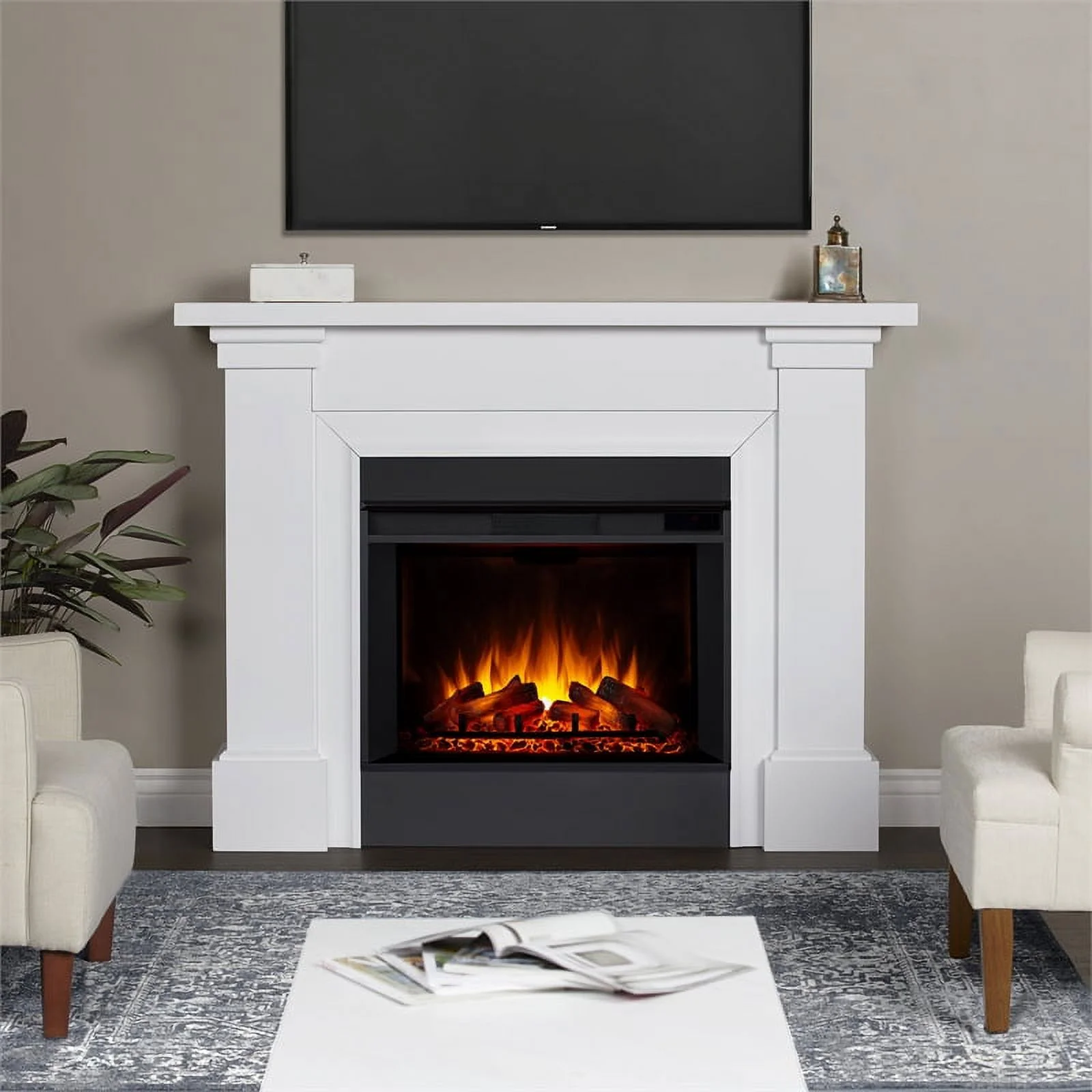 Real Flame Manus 64" Modern Wood Grand Electric Fireplace in White