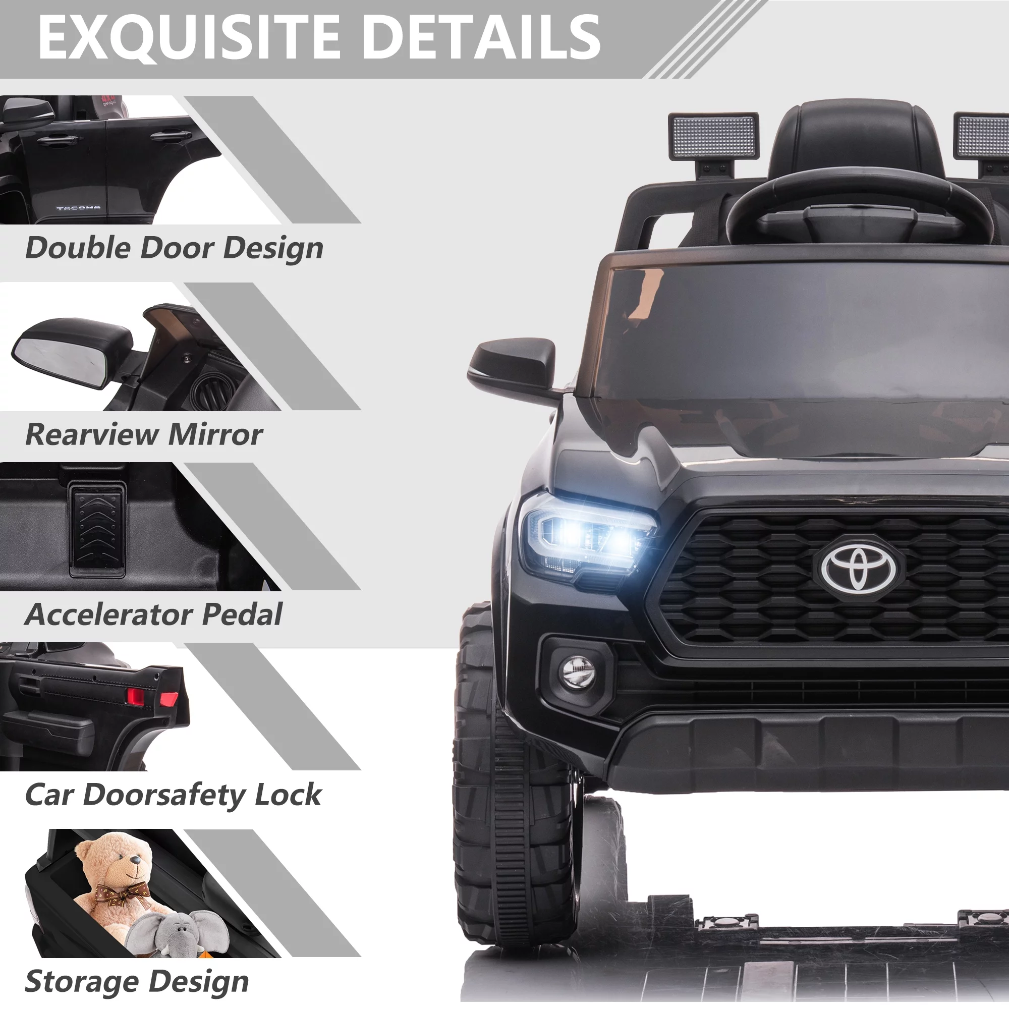 Licensed Toyota Tacoma Electric Ride on Vehicle for Kids, 12V Powered Ride on Car Toys with Remote Control, LED Lights, MP3 Player, Gray