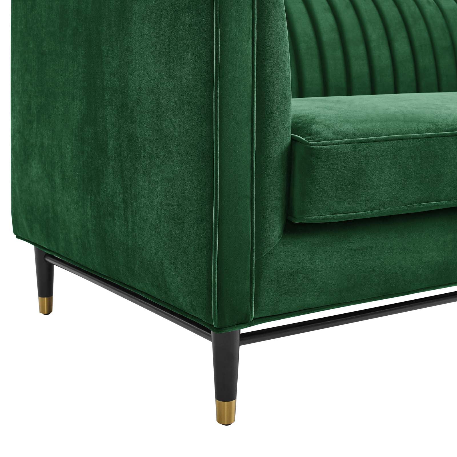 Modway Devote Channel Tufted Performance Velvet Sofa in Emerald