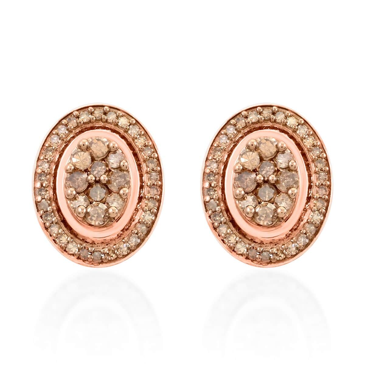 Shop LC Champagne Diamond Round 925 Sterling Silver Vermeil Rose Gold Plated Cluster Stud Solitaire Earrings for Women Jewelry Ct 1 Birthday Gifts