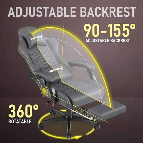 Gaming Chair, Computer Office Chair with Footrest, Linkage Armrests and Lumbar Support, High Back Ergonomic Gamer Chairs for Adults, Blue Fabric