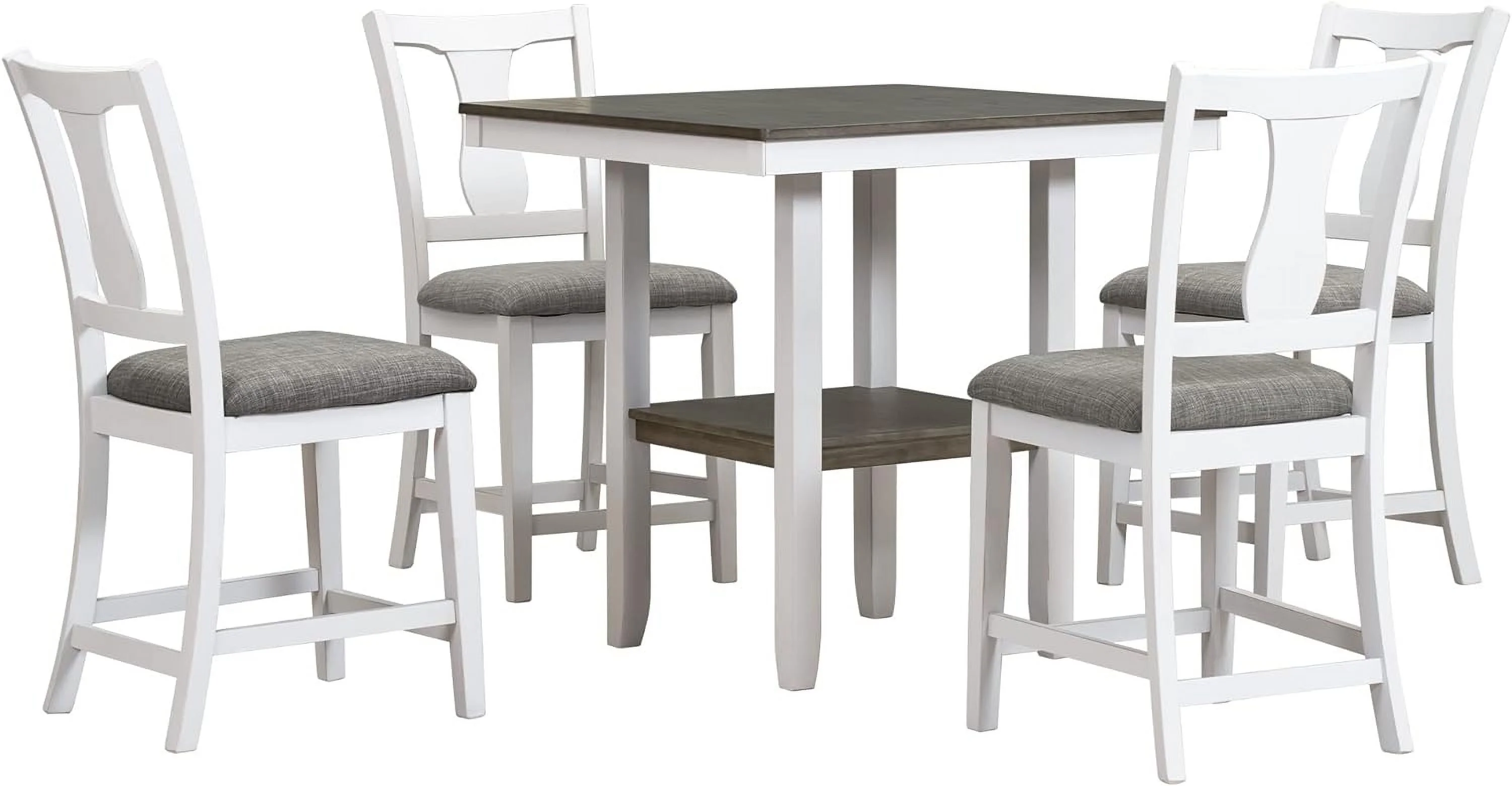 5 Piece Farmhouse Dining Table Set For 4,Counter Height Kitchen Table Set With Storage Shelf, Square Table And 4 Upholstered Chairs For Small Space