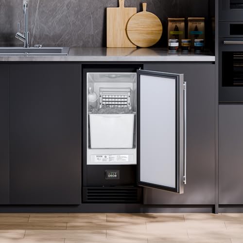 VEVOR Under Counter Ice Maker Machine, Crescent Ice, 25 Lbs/Day Stainless Steel Built in Ice Maker with Reversible Door