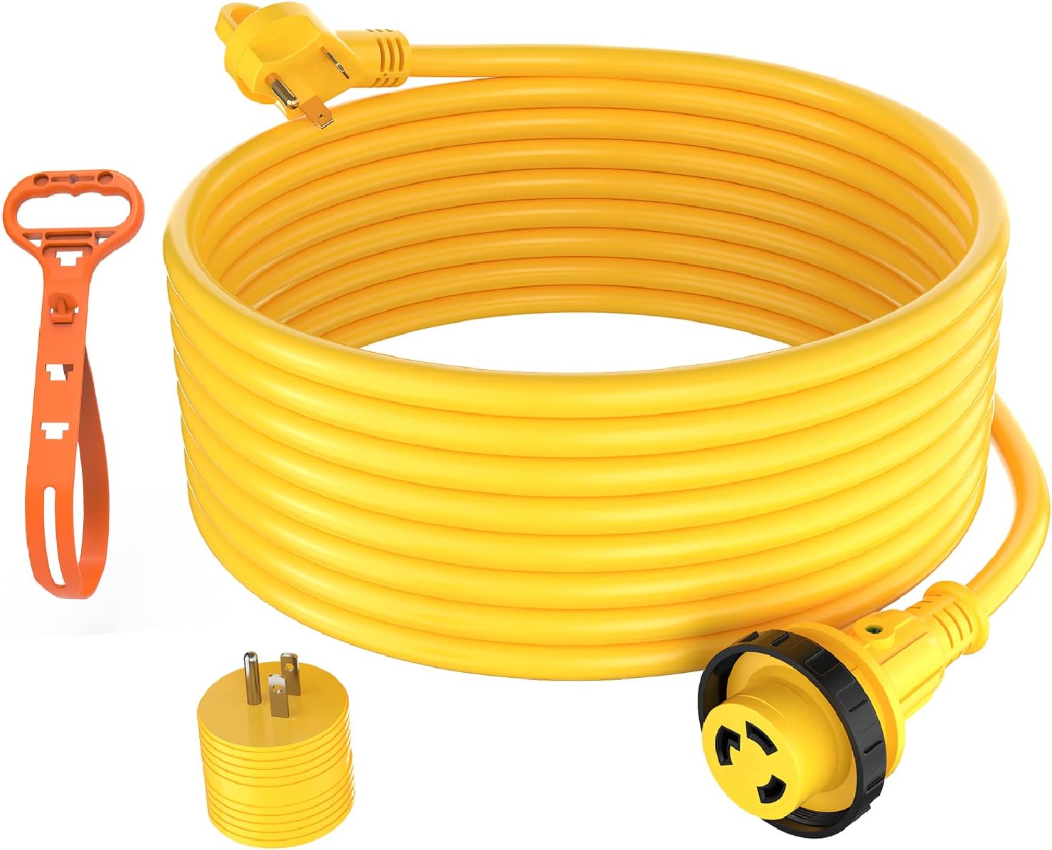 Kohree 50 Amp RV Power Extension Cord 25FT with Grid Handle Heavy Duty, 50M/50F 90 Degree RV Locking Adapter, LED Indicator & 30M/50F Power Adapter