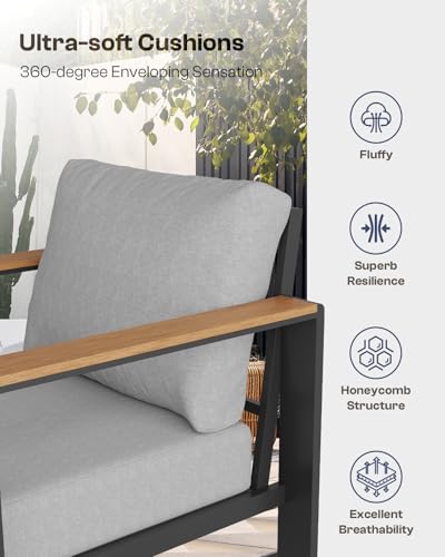 Aluminum Outdoor Patio Furniture Set with Coffee Table, 4 Piece Patio Conversation Sets with Washable Thick Cushions