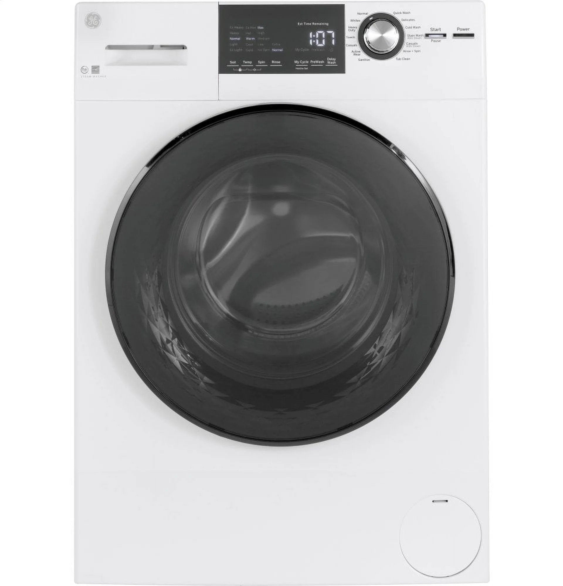 GENERAL ELECTRIC GFW148SSMWW 24 Frontload Washer with Steam 2.4 cu. ft. Capacity Plugs into Dryer or Wall Energy Star Electronic Touch Controls in