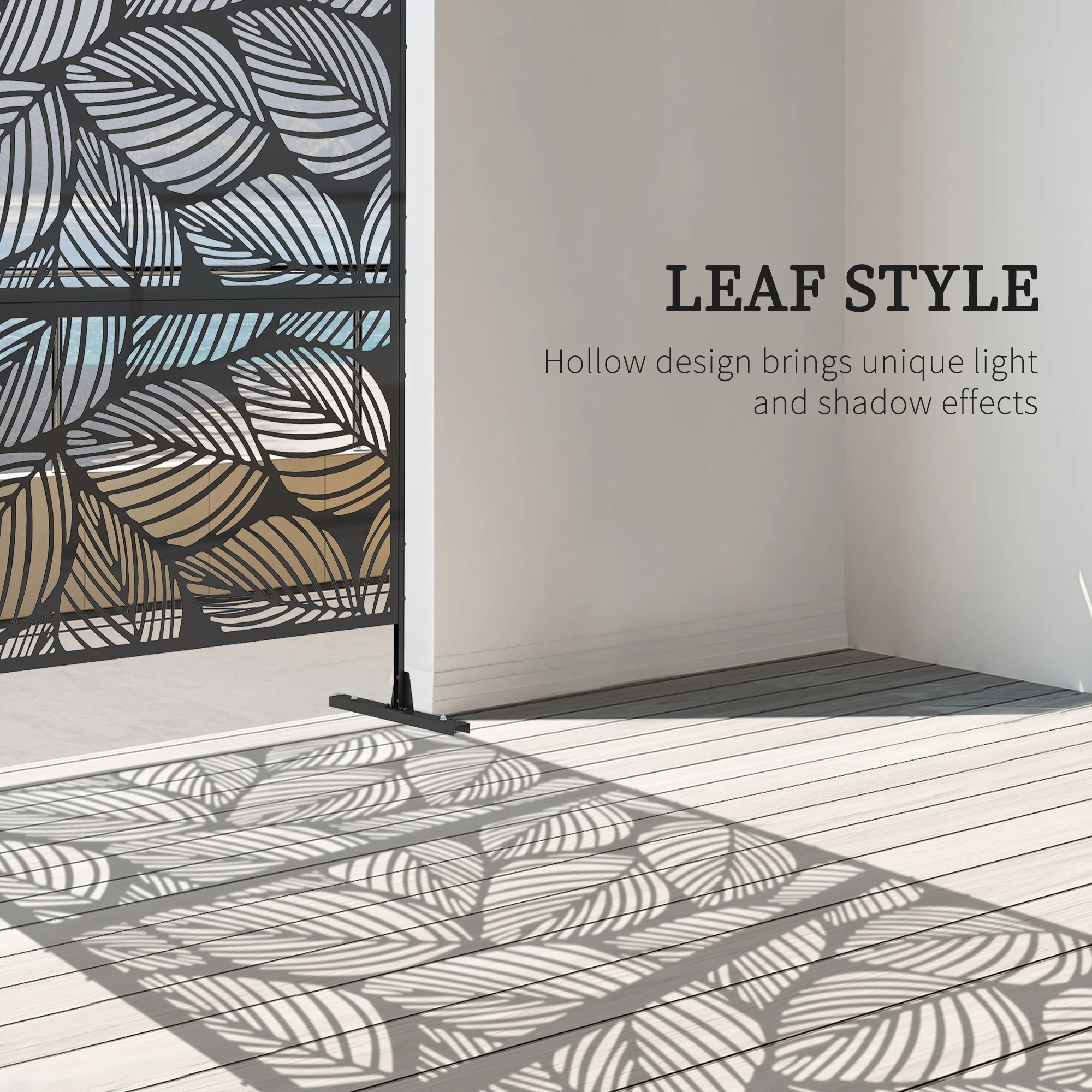 Outsunny Metal Privacy Screen 6.5' Outdoor Divider Leaf Motif, Black