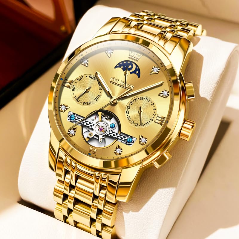 OLEVS Mens Automatic Watches Self-Winding Luxury Diamond Stainless Steel Wrist Watch for Men