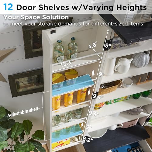 72" Farmhouse Kitchen Pantry Cabinet with Drawer, Tall Storage Cabinet with 2 Barn Doors and Shelves, Versatile Large Rustic Cupboard for Dining Room