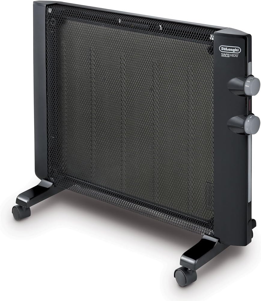 De'Longhi Mica Thermic Panel Heater, Full Room Quiet 1500W, Freestanding/Easy Install Wall Mount, Adjustable Thermostat, 2 Heat Settings, Black