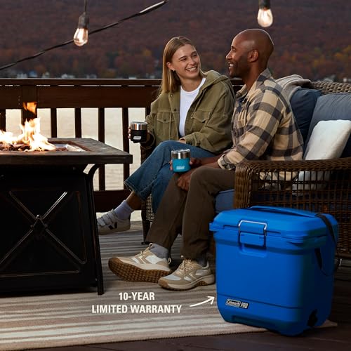 Coleman Pro 55qt Wheeled Ultra-Light Premium Hard Cooler, Extra-Thick Insulation Keeps Ice up to 5 Days, 92-Can Capacity, Heavy-Duty Wheels