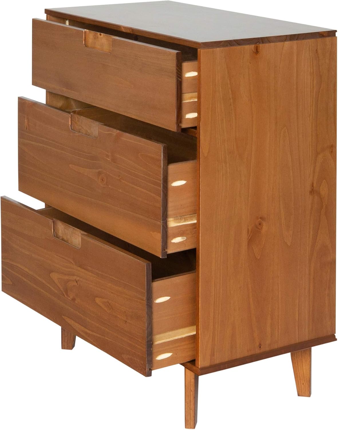 3 Drawer Mid Century Modern Wood Dresser - Caramel
