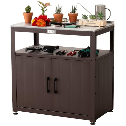 Garden Potting Bench with Storage Cabinet,Outdoor Gardening Table & Work Bench for Plants, Horticulture