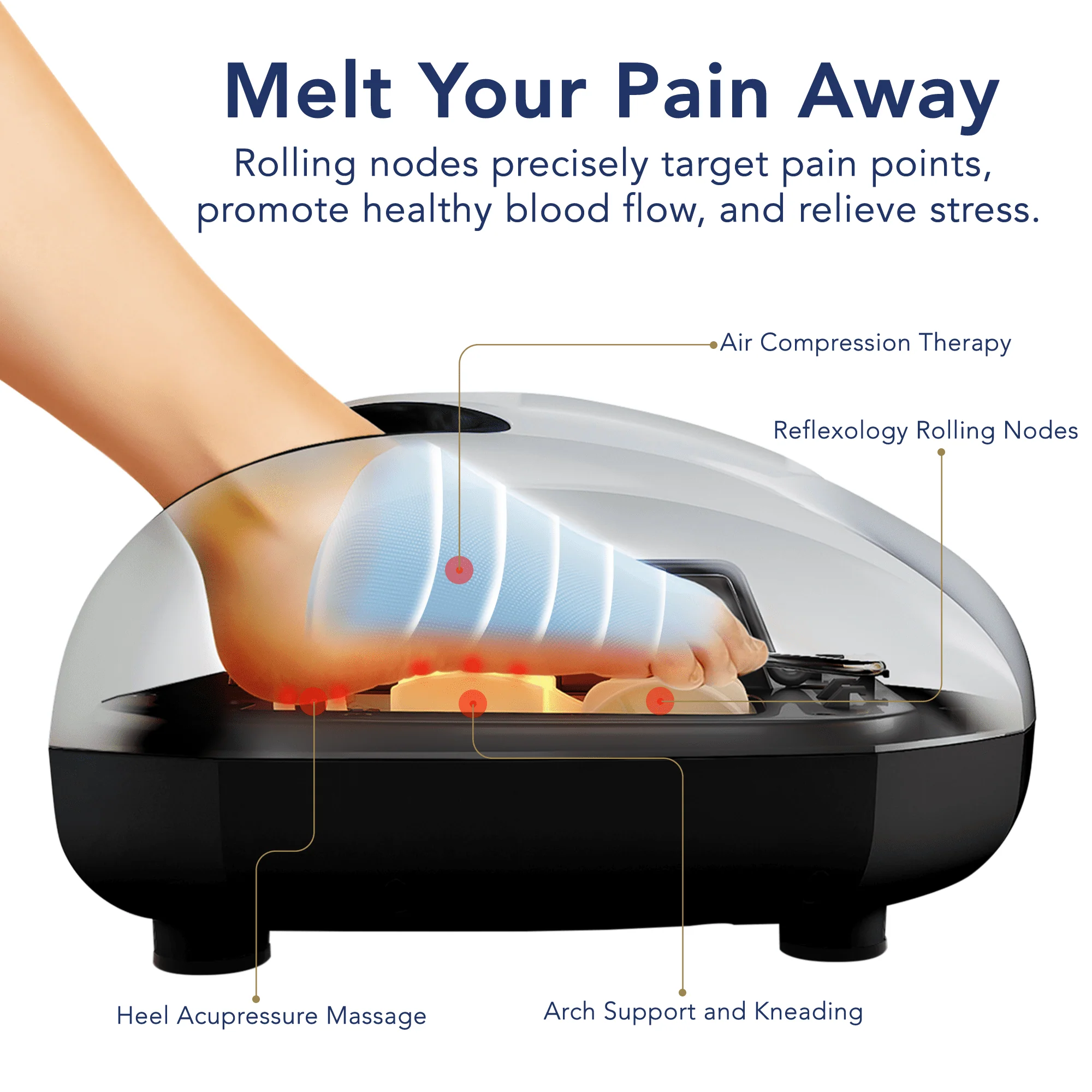 Miko Shiatsu Foot Massager Machine Kneading and Rolling with Heat and Pressure Settings, Silver, Includes 2 Remotes