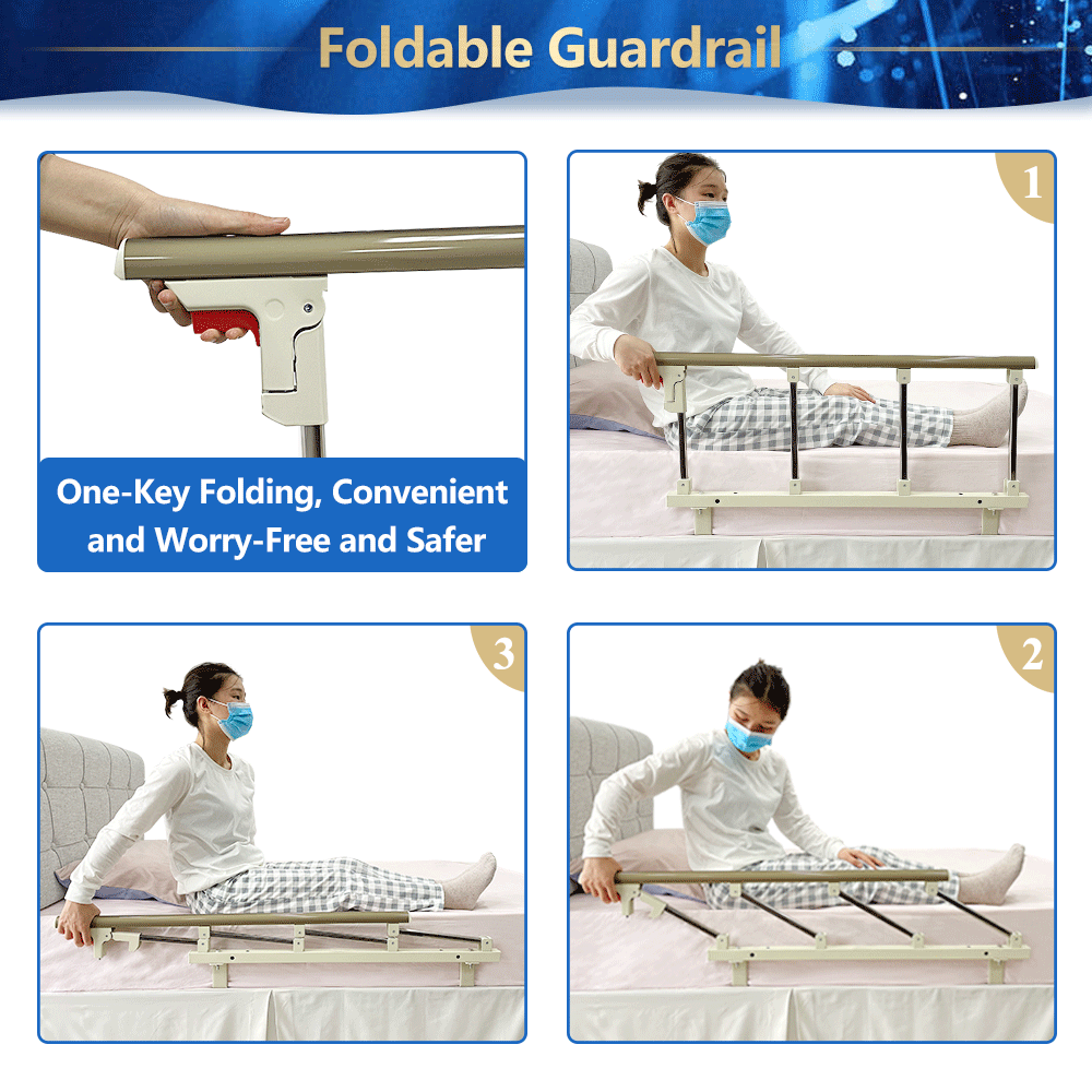 Bed Cane Rails for Elderly Adults Seniors Bed Side Assist Railing Guard Fold Down Medical Handle Grab Bar Adjustable Fall Prevention Safety Bedrail