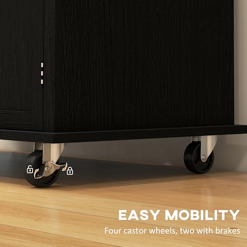 HOMCOM Kitchen Island on Wheels, Rolling Cart with Rubberwood Top, Spice Rack, Towel Rack and Drawers for Dining Room, Navy Blue