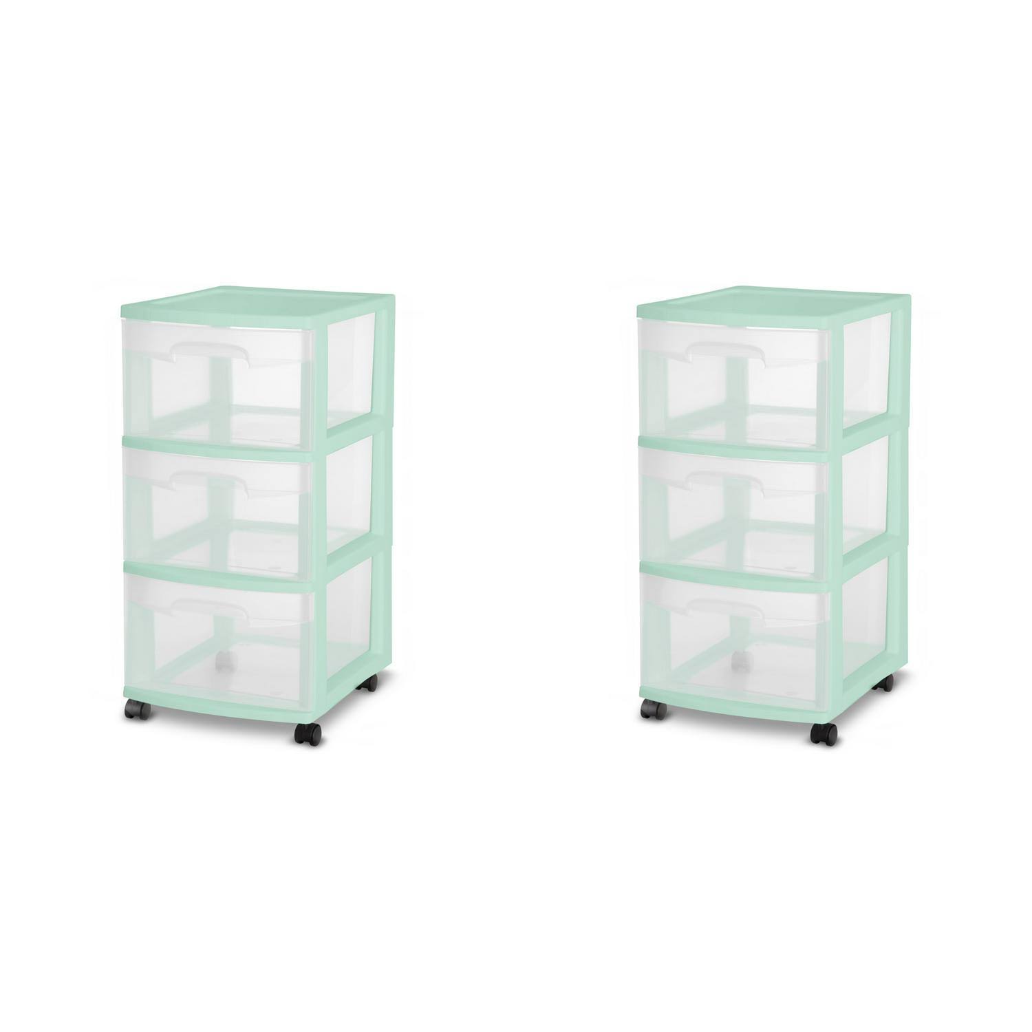 Sterilite 3 Drawer Cart Classic Mint Set of 2