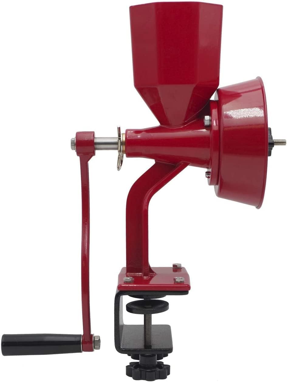 WONDERMILL Manual Hand Grain Mill Red Wonder Junior Deluxe for Dry and Oily Grains - Kitchen Flour Mill, Grain Mill Hand Crank and Spice, Corn