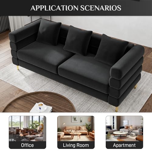 Cloud Couch for Living Room, 79" Modern Overstuffed Deep Seat Boucle Sherpa 3 Seater Sofa with 3 Pillows