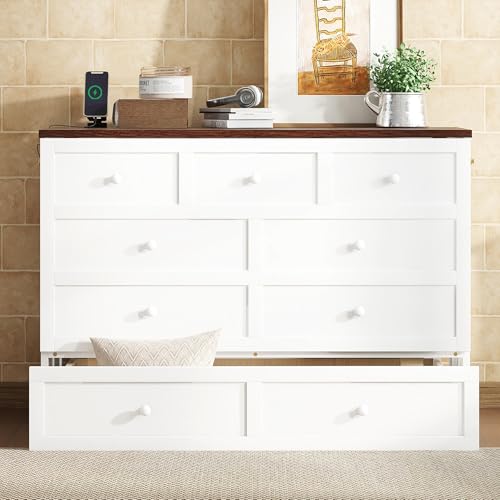 SOFTSEA Queen Size Murphy Bed Cabinet Bed with Storage Drawer and Charging Station, Modern Foldable Platform with USB Port