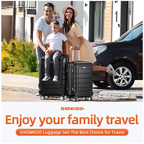 SHOWKOO Luggage Sets Expandable PC+ABS Durable Suitcase Double Wheels TSA Lock Black